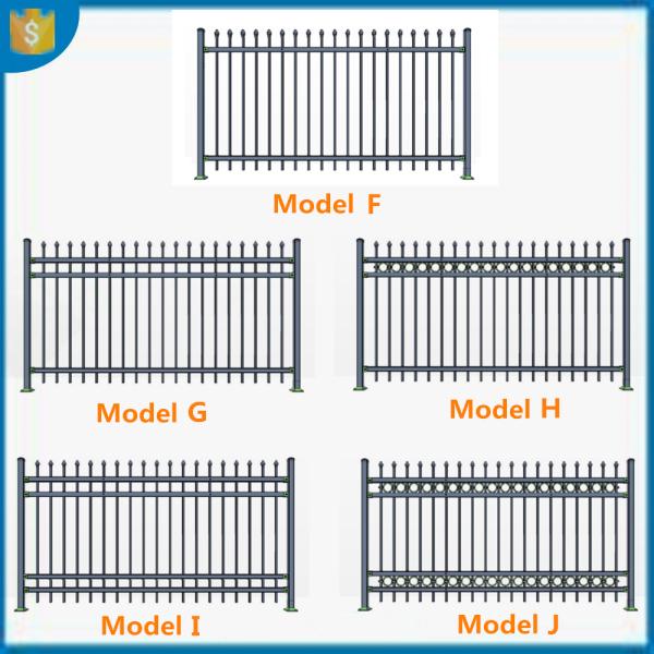 Powder Coated Galvanized Steel Tubular Ornamental Spear Top black outdoor model metal fence,Galvanized Garrison fencing