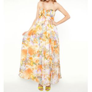 Chiffon Print Floral Ankle Maxi Dress , Ladies Lightweight A-line