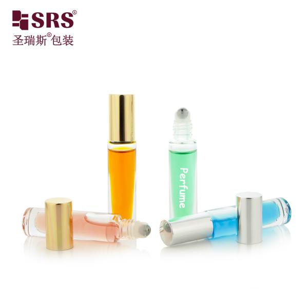 GB1-5ML Clear Luxury High End Leak Proof Glass Roller Steel Ball Bottle With Aluminum cap Round