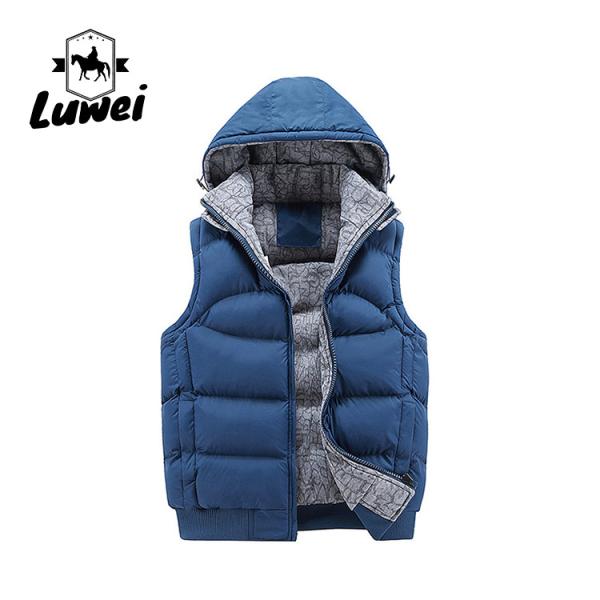 Buy China Custom Utility Warm Thick Waistcoat Utility Cotton Stand Collar Zipper Male Quilted Dress Vest Men with Hoodie at wholesale prices
