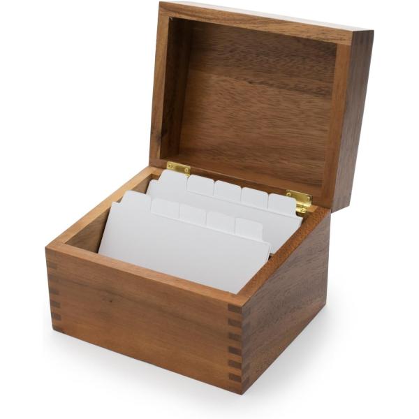 Wooden Kitchen Box Acacia Wood Recipe Box with Divider Tabs