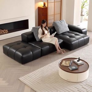 Commercial Hotel Living Room Leather Sofa Genuine Cowhide Modern Sectional
