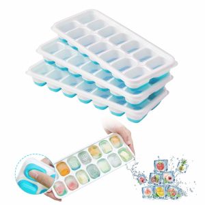 4 Pack Easy Release Silicone Moulds 14 Ice Cube Trays With Spill Resistant