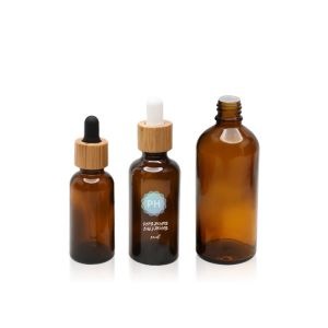 Personal care bamboo Amber Oil Dropper Glass Bottle