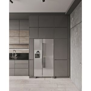 Classic Transitional PET Kitchen Cabinets Fitted Gray Kitchen Set Customized