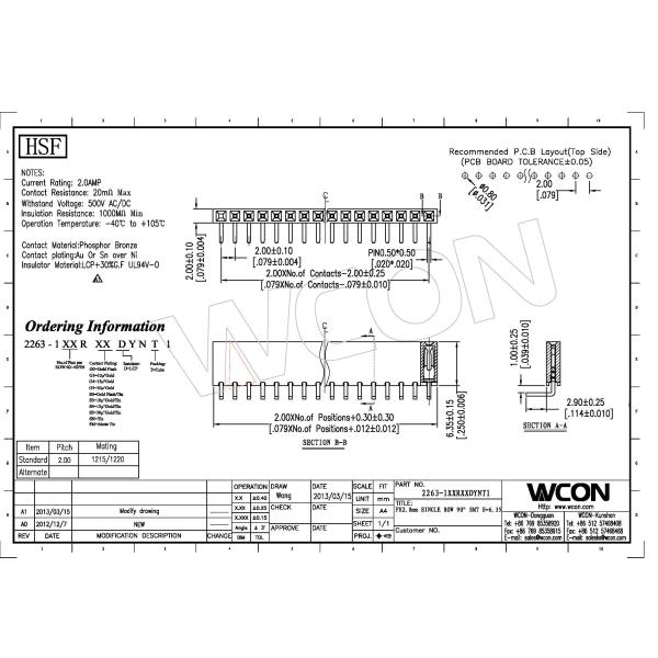 2 pitch single row bent insert female connector plastic height 6.35mm Curved plug