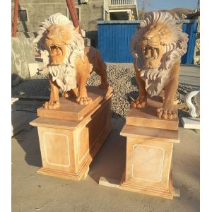 Garden decoration Stone walking lions pink marble animal sculpture,stone carving