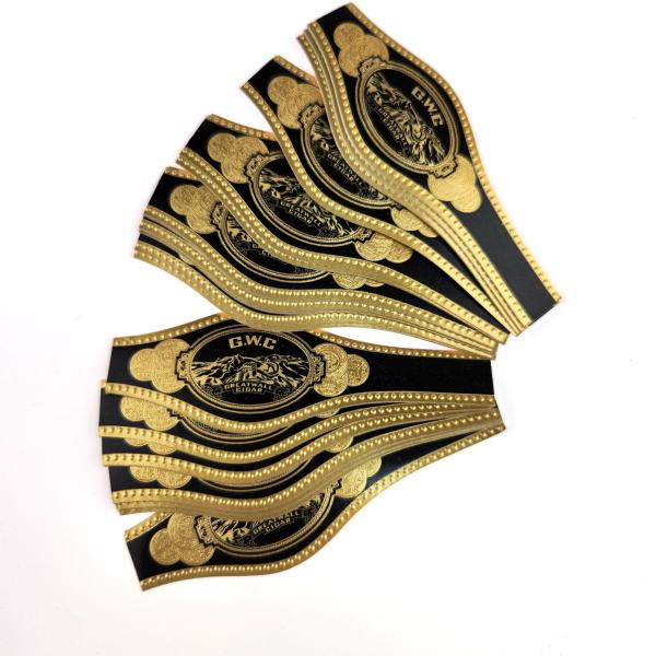 Black Golden Custom Cigar Band Printing Stickers Embossed Gold Foil Band Label Sticker