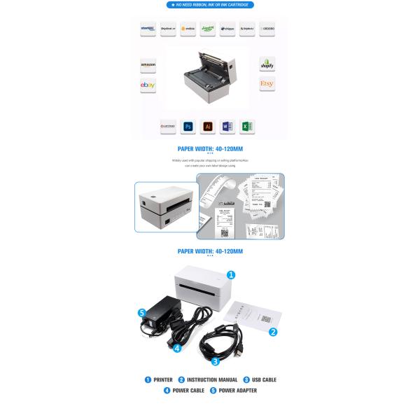 USB Blue tooth Interface Type 110mm Thermal Label Printer for Fast Shipping Label Printing