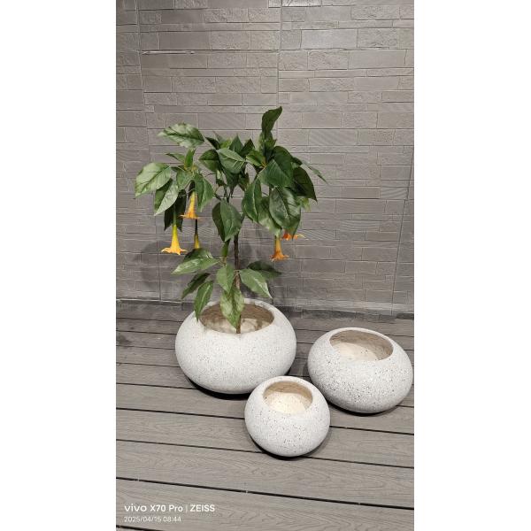 Earthy Aesthetic Neutral Beige Natural Speckled Stone -mimic Design Round Fiber Clay Durable Flower Pot