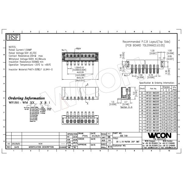 1.5mm 8 Pin 180°SMT Wire To Board Connector Circuit Board Connectors