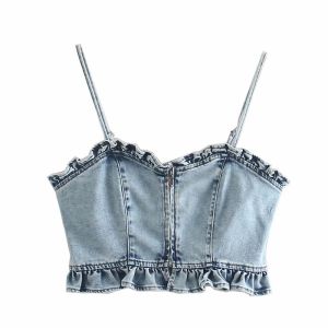 Factory OEM Summer Vogue Splicing Agaric Edge Female Custom Denim Clothing