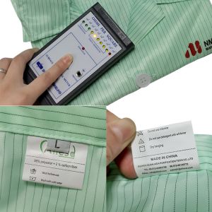 2 Side Pockets Lapel Collar Button 5mm Carbon Stripe ESD Cleanroom Gown Washable