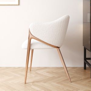 Gold White Upholstered Dining Chair with Stainless Steel Legs