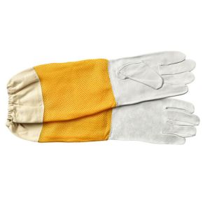 China Sheepskin Beekeeping Gloves with Yellow Ventilated Gridding Proof on sale