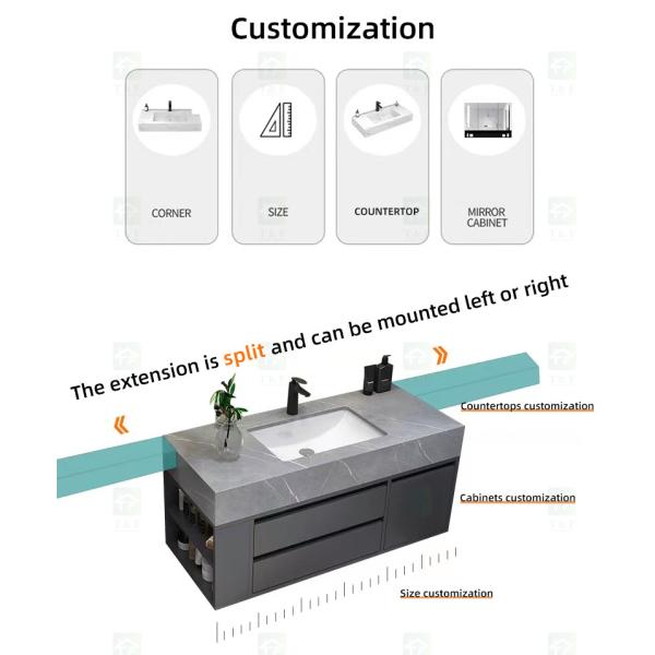 Custom Bathroom Vanity Units Slate Washbasin Toilet Combination Smart LED Mirrored Cabinet