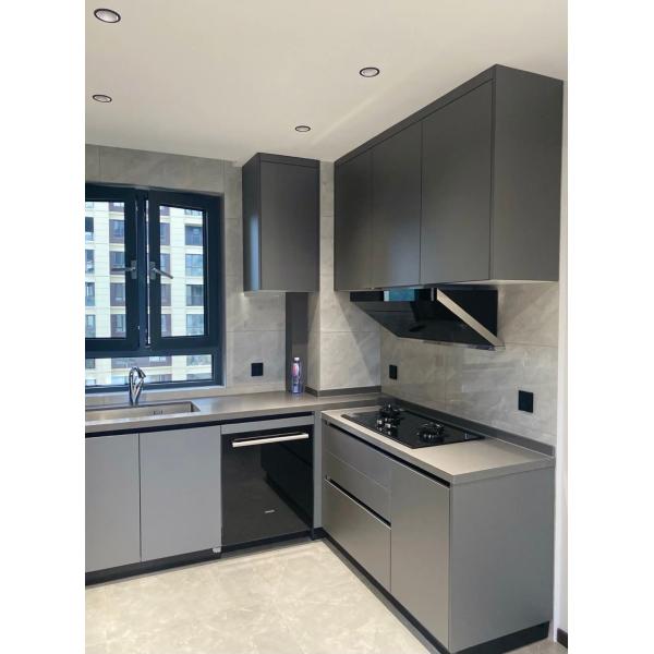 High Gloss Lacquer Melamine Finish Wood Grain Glass Inset Luxury Kitchen Cabinets