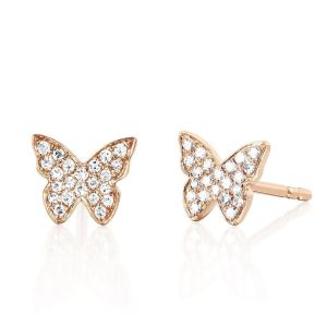 Handmade 18K Gold Plated Butterfly Stud Earrings With White Pave Setting And