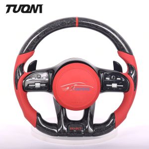 China Carbon Fiber Red Leather Forged Steering Wheel Mercedes Benz Amg Performance on sale