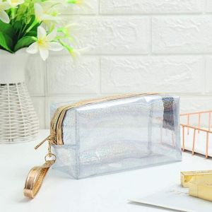Cosmetic Bags PVC Transparent Zippered Toiletry Bag With Handle Strap