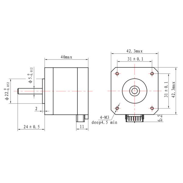 STEPPER MOTOR 1.8° 2 PHASE NEMA 17 42X42X40mm 450mN.m