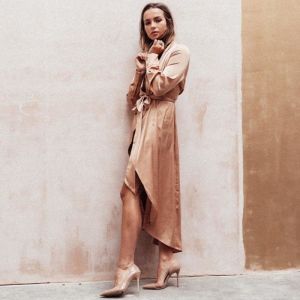 Fall Women Clothing Sexy Deep V Neck Satin Wrap Dress