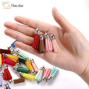 Suede Leather Metal Accessories Tassel Fringe Pendants With Caps