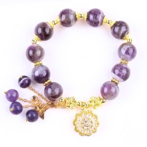 Handmade 12MM Dream Amethyst With Flower Spinner Charm Blessing Crystal Bead