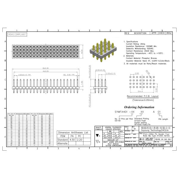 Pin Header Connector 2.00mm Quad Row Straight TYPE 4*3PIN To 4*40PIN H=1.50MM