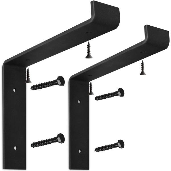 Garage and Kitchen Floating Shelves Hardware Heavy Duty Black Metal Brackets with Lip