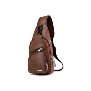 USB Charging Messenger Shoulder Strap Bag Reusable PU Leather