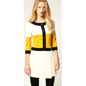 Quality Yellow And Red Jersey Short Flared Dresses For Ladies / Womens for sale