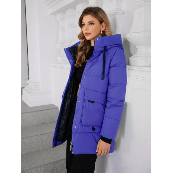 Stand-up Collar & Hood Mid-length Cotton/Down Jacket - Warmth Meets Fashion，classic woman coat，middle length，bright colour