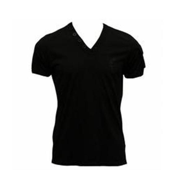Buy Bulk V Neck Solid Color Hemp Cotton Clothing Short Sleeve Black Slim Fit T Shirt at wholesale prices
