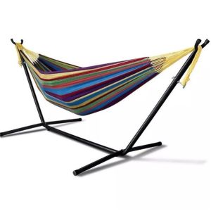 China Adjustable Steel Frame Fold Up Hammock With Stand Custom With Cotton Canvas on sale