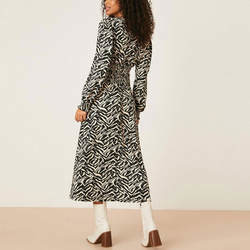 Custom Logo Elastic Waist Dress Zebra Print Long Sleeve For Women Clothing