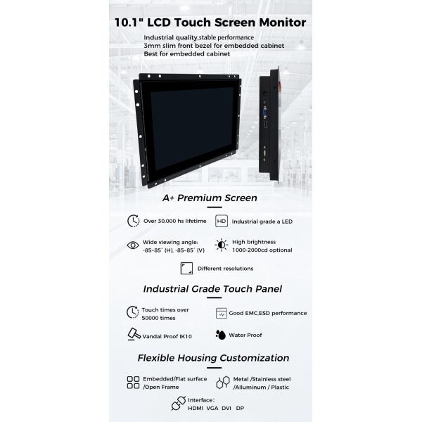 Industrial 10.1" Touch Screen Monitor Waterproof IK7 Surface Strength