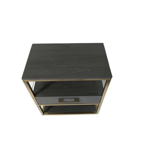 Buy Brass metal frame oak wood veneer Custom made 1-drawer night stand of hotel bedroom furniture,bed side table at wholesale prices