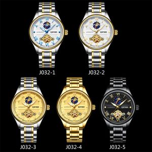 KINYUED luminous moon phase luxury black watch tourbillon automatic mechanical