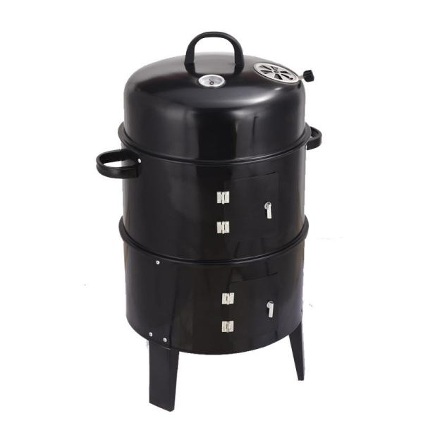 Buy Smokeless 3 Layers Vertical Barrel Charcoal BBQ Grill Smoker with Manual Power Source at wholesale prices