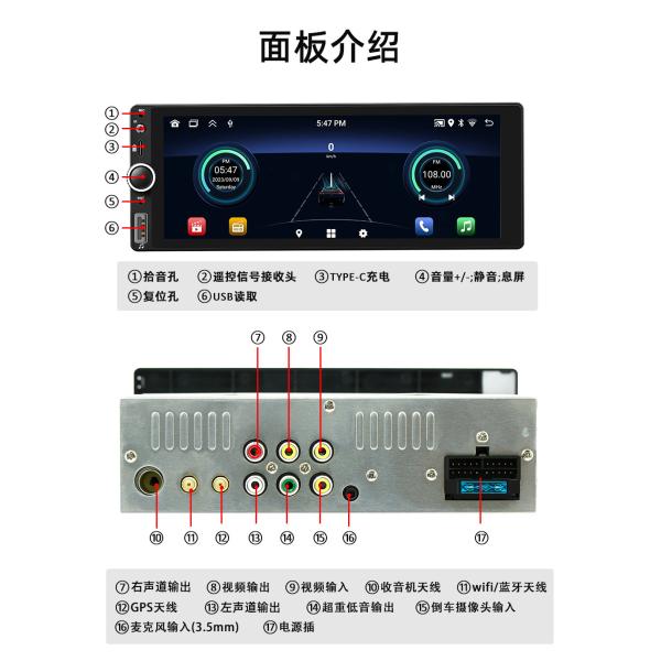 Creatall 6.86 Inch All-In-One Wireless Dashboard Carplay Smart Android GPS Navigation HD Reversing Image for Bluetooth