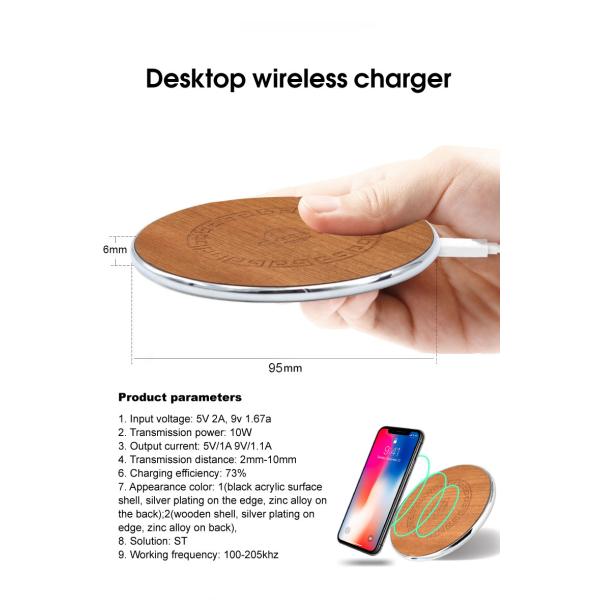 New 10W bamboo metal wireless charger IphoneXR Samsung universal ultra-thin fast wireless charging
