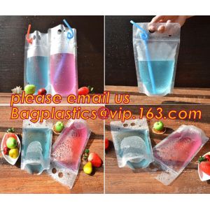 China Juice Drink Pouches Heavy Duty Hand-held Reclosable Zipper bags Stand-up Heat-proof Plastic Pouches with straw pouch sac on sale