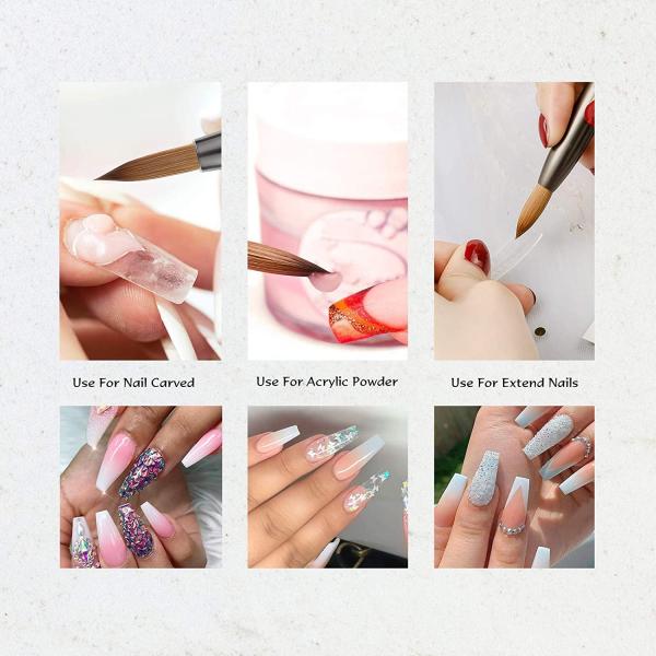 Custom Logo 100% Pure Kolinsky Brush Black Pink White Wooden Petal Crimped Kolinsky Acrylic Nail Brushes for Acrylic Nails Art