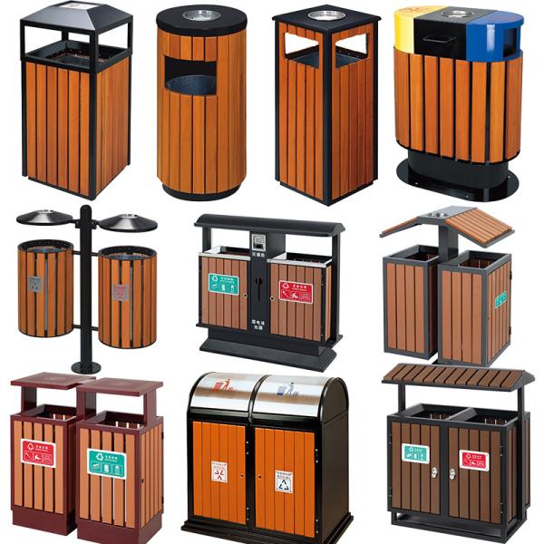 39-gallon Resin Outdoor Hideaway Trash Can Outdoor Decorative Imitate Wood Trash Can