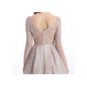 Champagne Fluffy Arabic Style Dress , Long Sleeve Arabic Wedding Dress