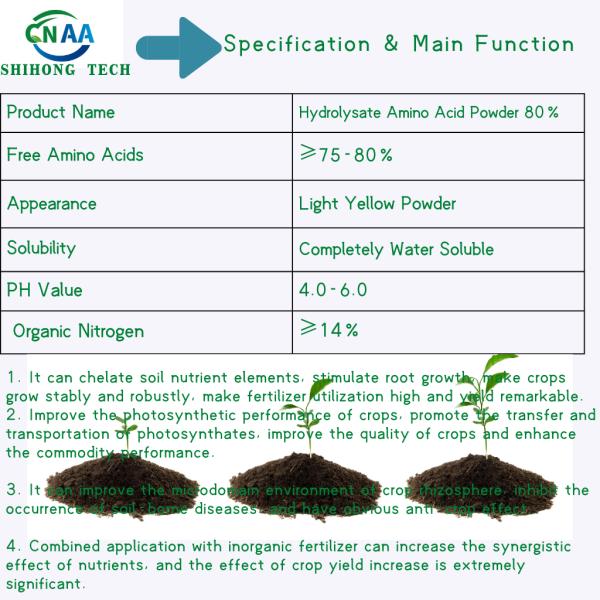 Hydrolysate Amino Acid Powder 80% With High Free Amino Acids Water Soluble Organic Foliar Fertilizer
