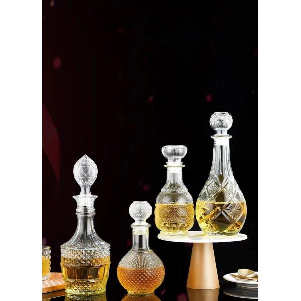 Buy Suitable for whiskey and foreign wine bottle containers, standard carved beverage glass bottles at wholesale prices