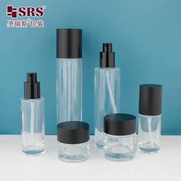 GL021 30ml 50ml 100ml 120ml Clear Mold Glass Lotion Pump Bottle With Black Cap Customized