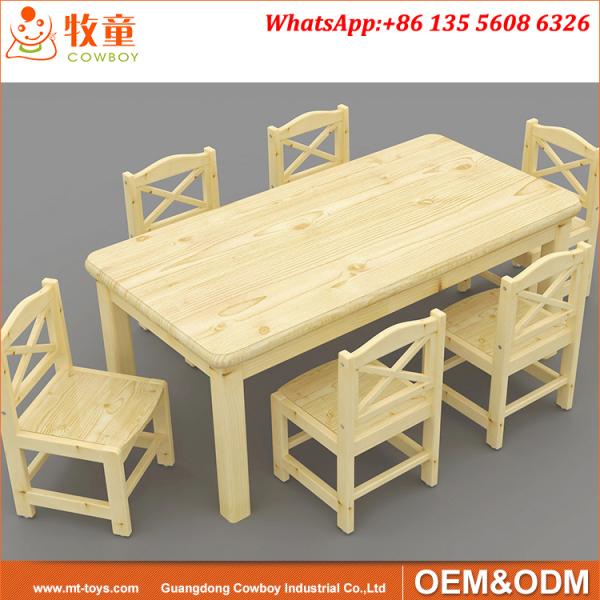 High quality early childhood classroom furniture supplies kids wooden 6 seats rectangle table
